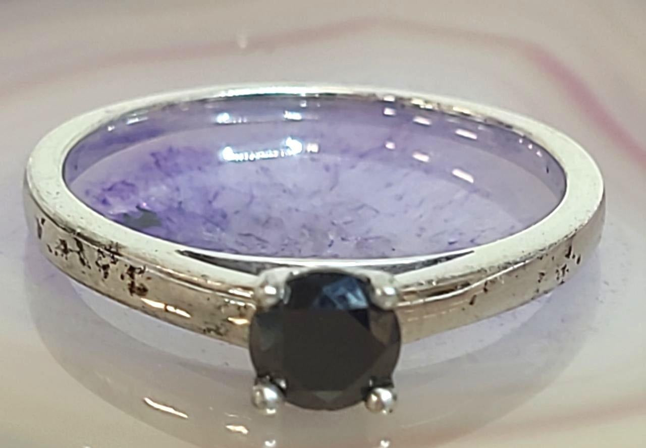 Sterling Silver Black Solitaire Moissanite Ring, Sz. 8, 2.2 Grams