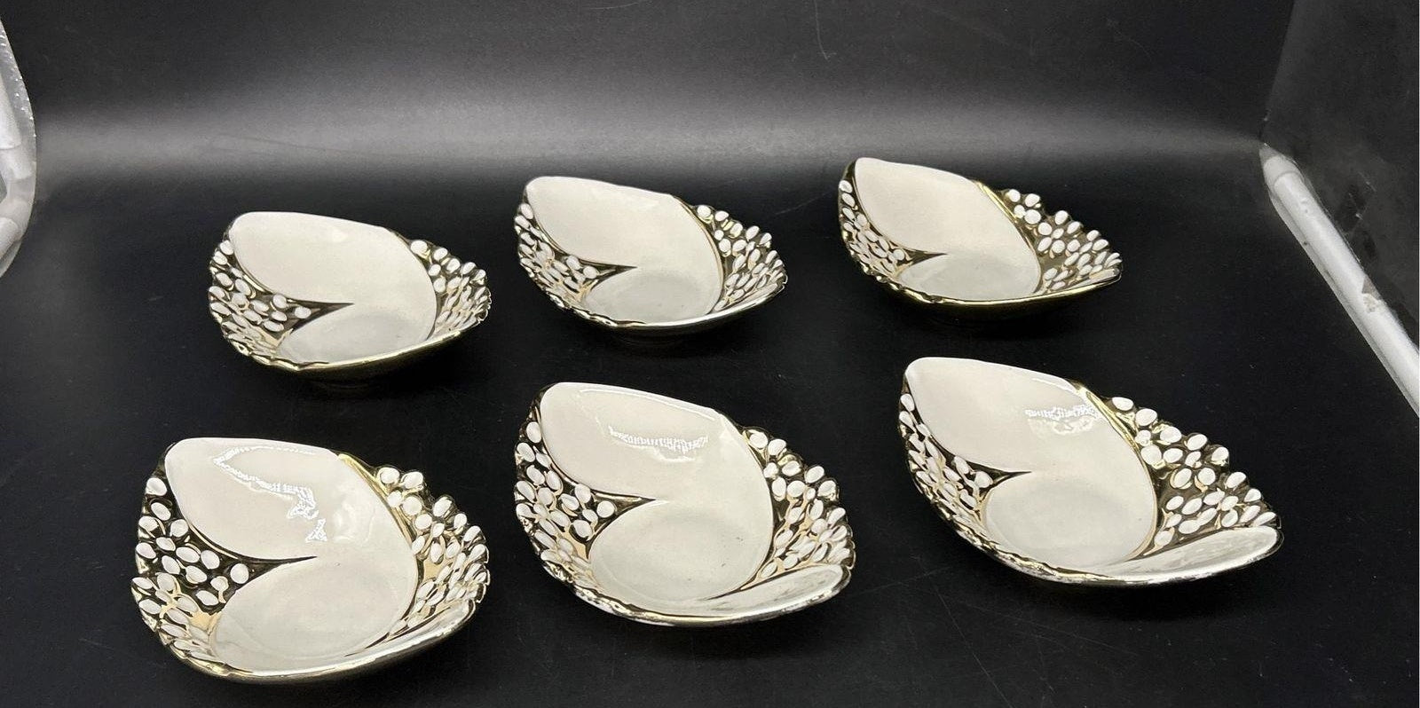 Vintage Cinderella Gold Trim Dessert Bowl Dishes with Spoons