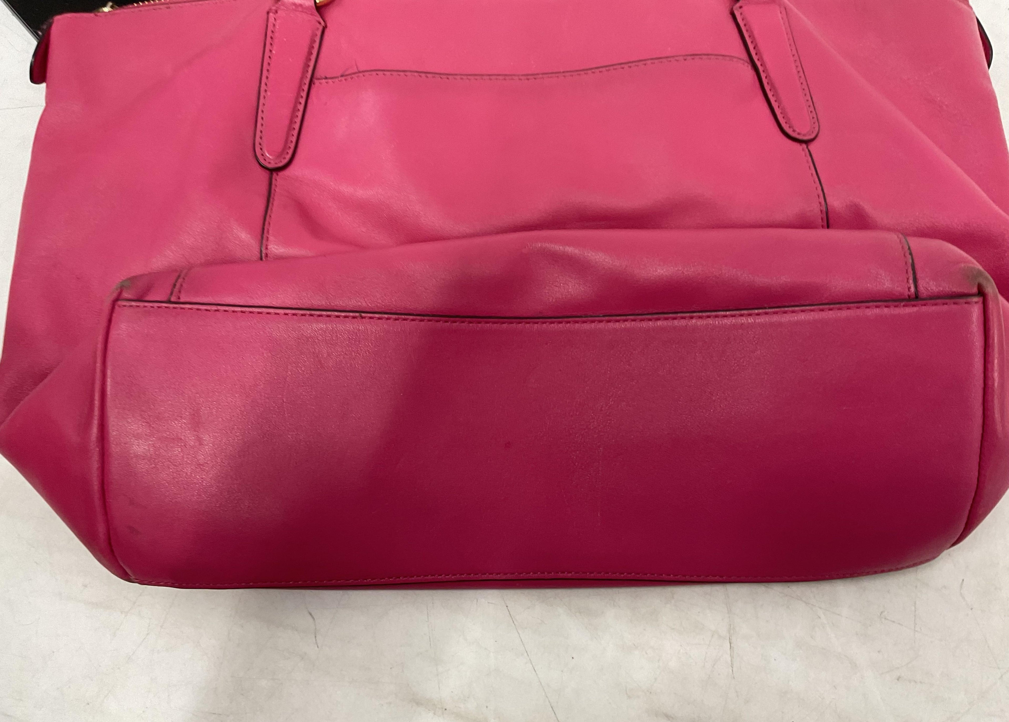 Coach Fuchsia Pink Leather Tote Handbag with Gold Tone Hardware | Everyday Shoulder Carryall