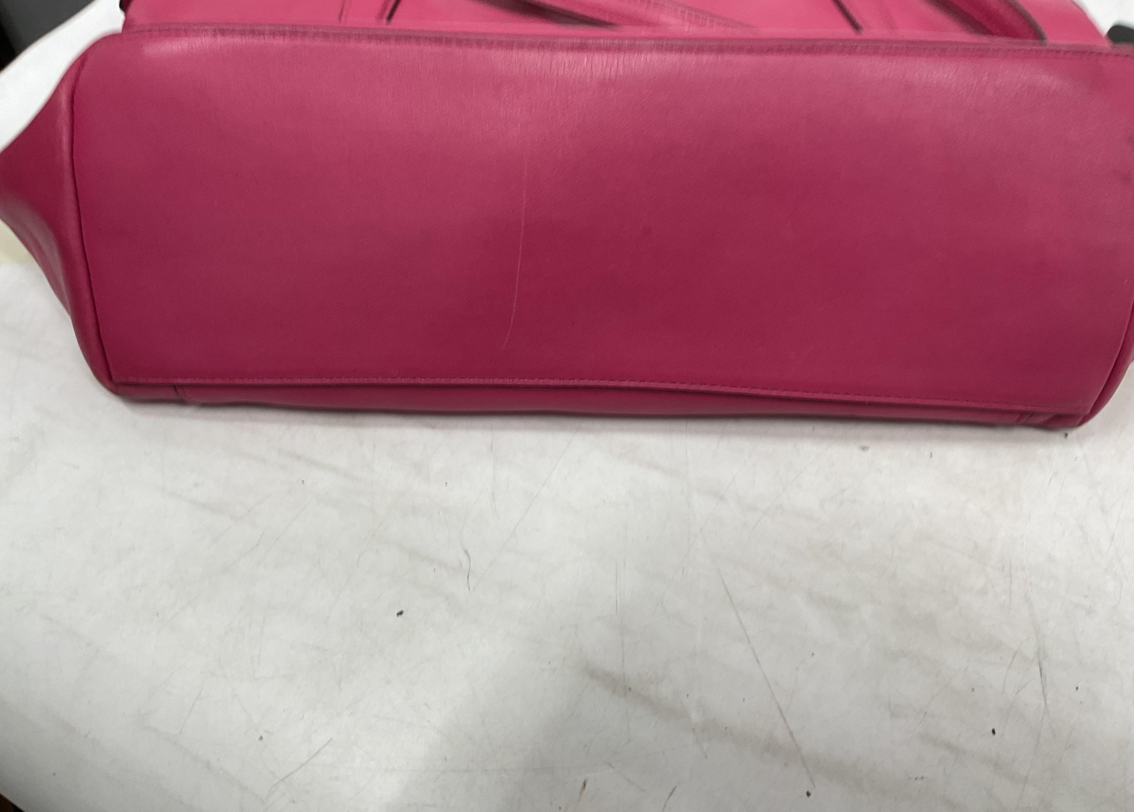 Coach Fuchsia Pink Leather Tote Handbag with Gold Tone Hardware | Everyday Shoulder Carryall