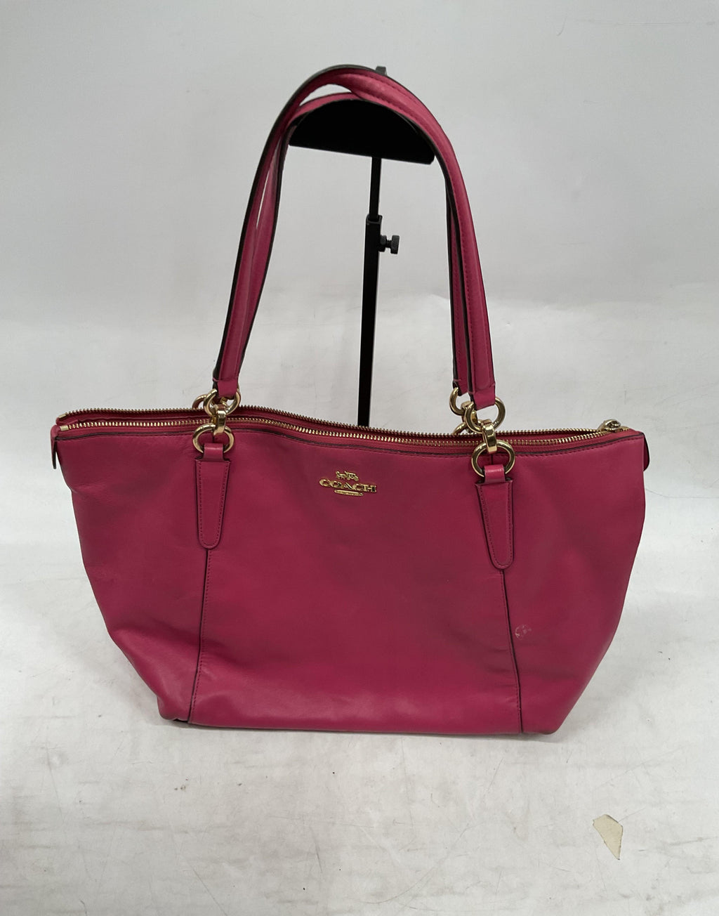 Coach Fuchsia Pink Leather Tote Handbag with Gold Tone Hardware | Everyday Shoulder Carryall