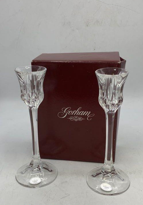 Gorham Crystal Althea Candlestick Pair in Original Box