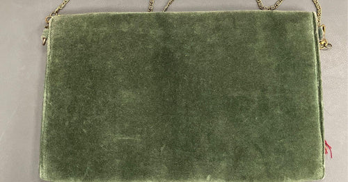 (SOLD) Green Velvet Beaded Bohemian Clutch Crossbody Bag, Embroidered Tassel Evening Purse