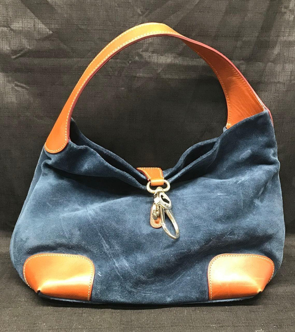 Dooney & Bourke Blue Brown Suede Leather Trim Shoulder Purse