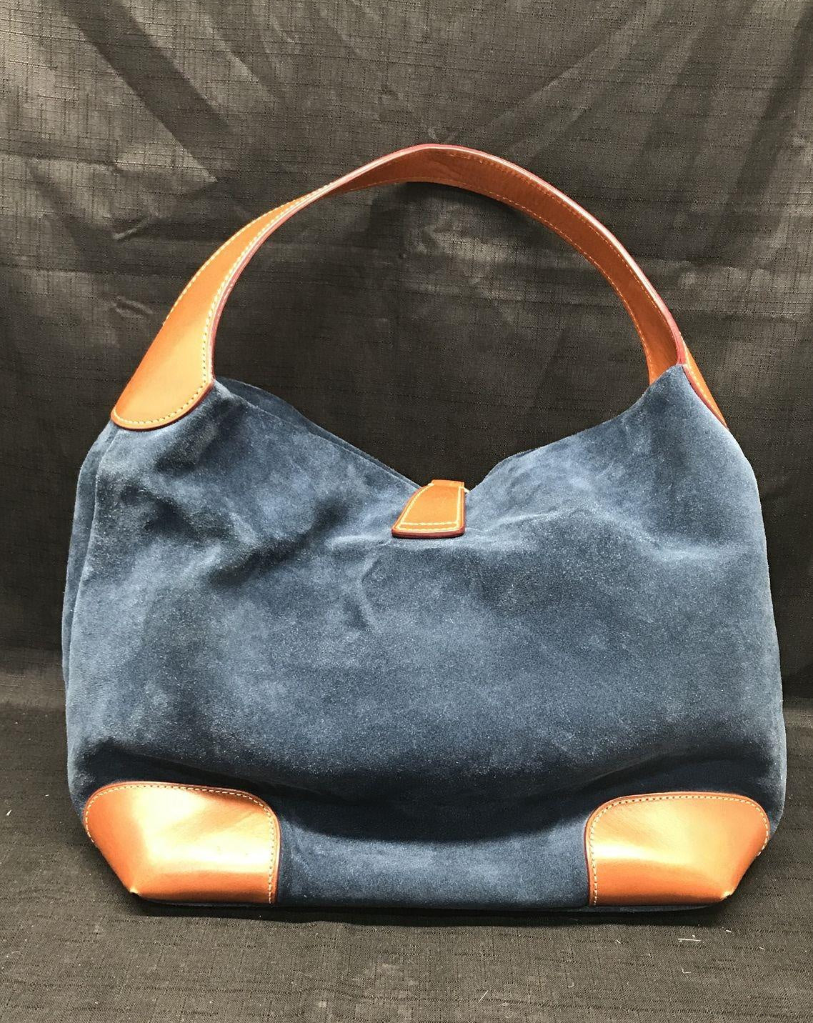 Dooney & Bourke Blue Brown Suede Leather Trim Shoulder Purse
