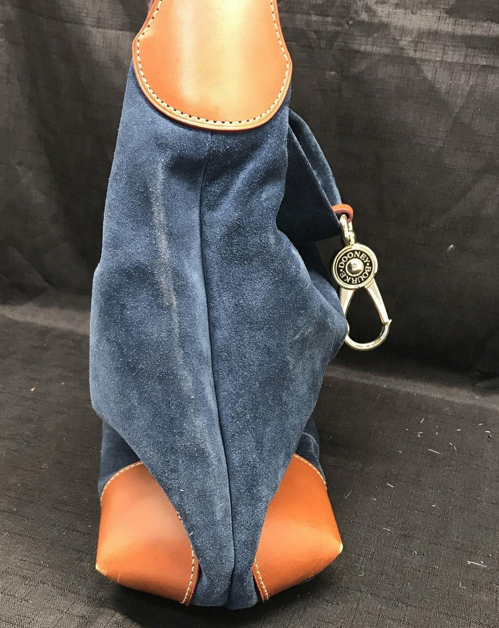 Dooney & Bourke Blue Brown Suede Leather Trim Shoulder Purse