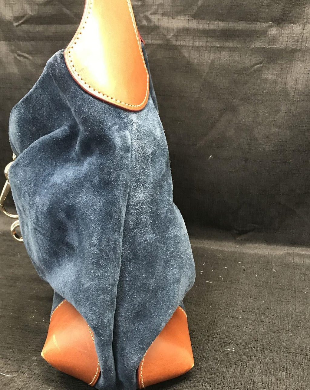 Dooney & Bourke Blue Brown Suede Leather Trim Shoulder Purse