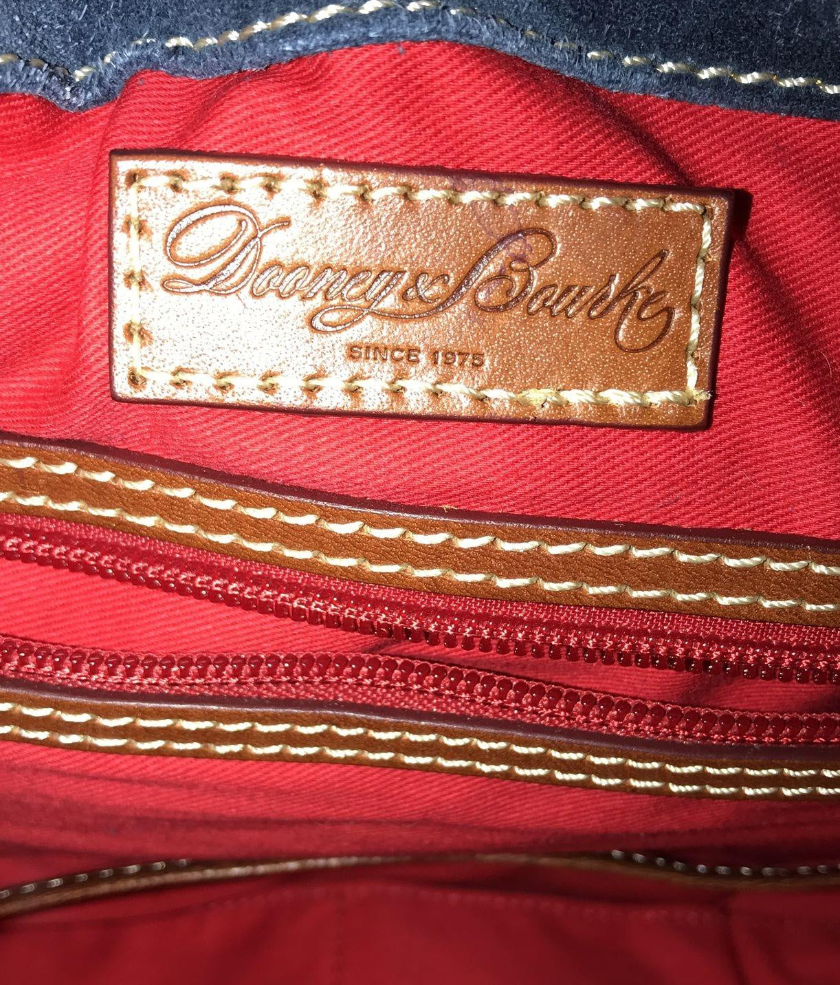 Dooney & Bourke Blue Brown Suede Leather Trim Shoulder Purse