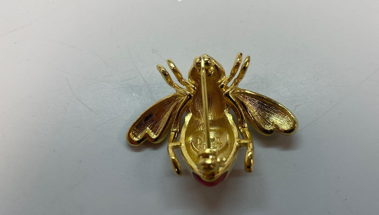 Joan Rivers Patriotic Bee Brooch Pin Gold Tone Red White & Blue Enamel Rhinestone Insect 8.5g