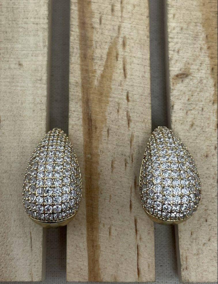 Gold Tone Clear Rhinestone Drop Earrings