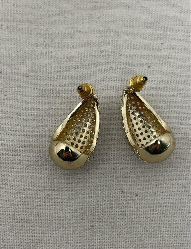 Gold Tone Clear Rhinestone Drop Earrings
