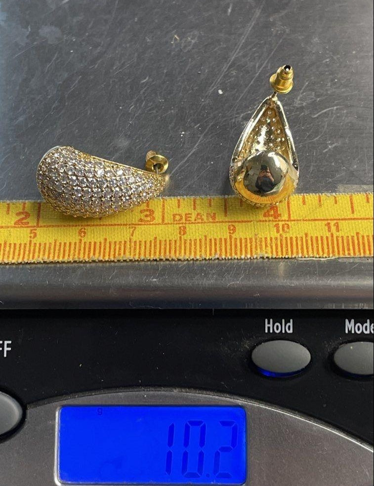 Gold Tone Clear Rhinestone Drop Earrings