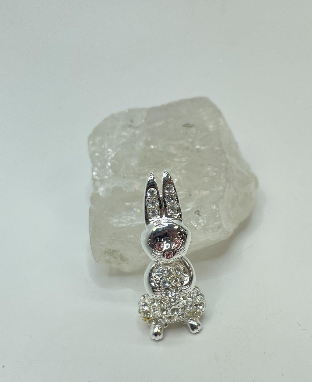 Monet Silver Tone Pink Rhinestone Bunny Rabbit Brooch 14.2g