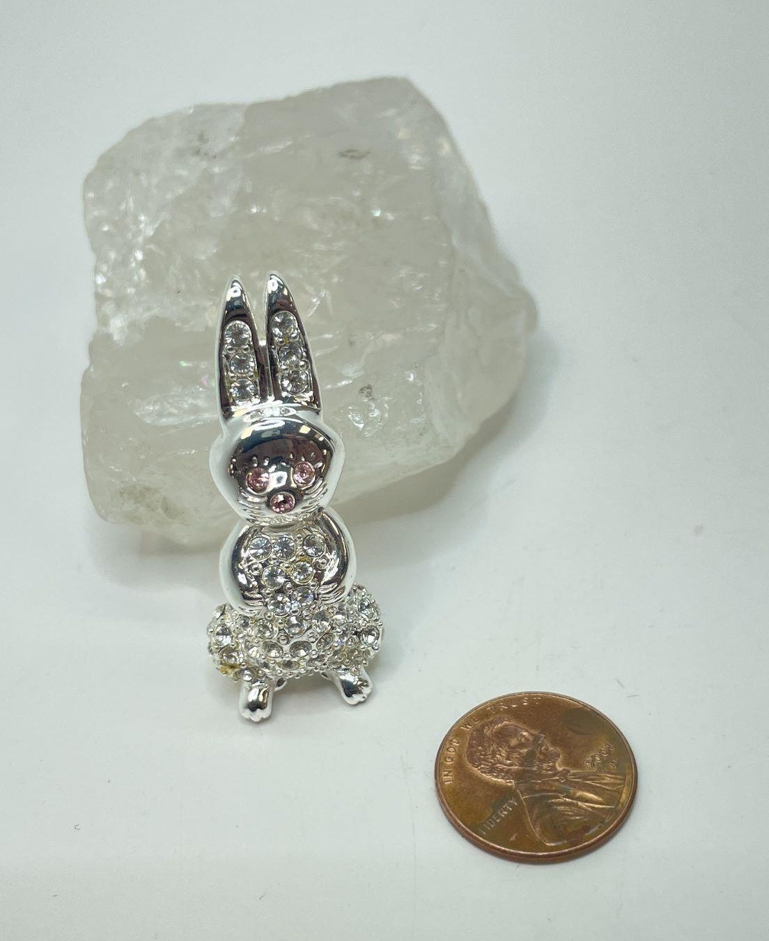 Monet Silver Tone Pink Rhinestone Bunny Rabbit Brooch 14.2g