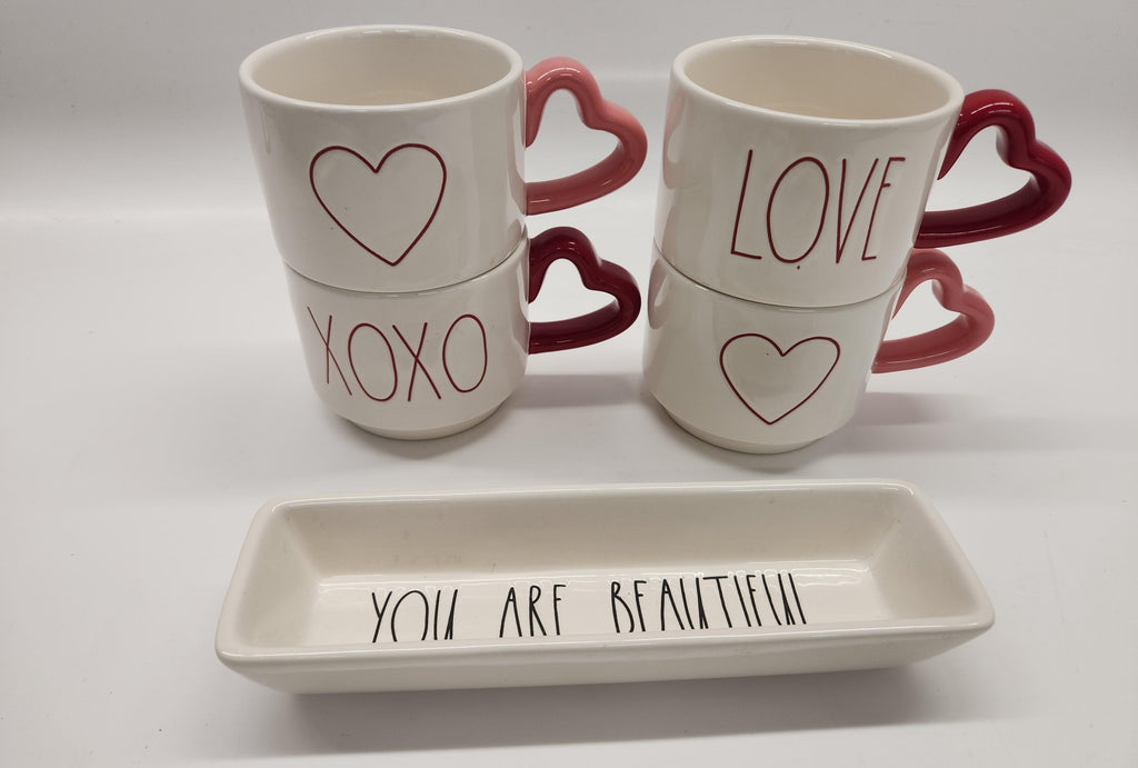 Rae Dunn Artisan Collection XOXO Love Mug & Tray Set, Valentine Coffee Cups Gift Set