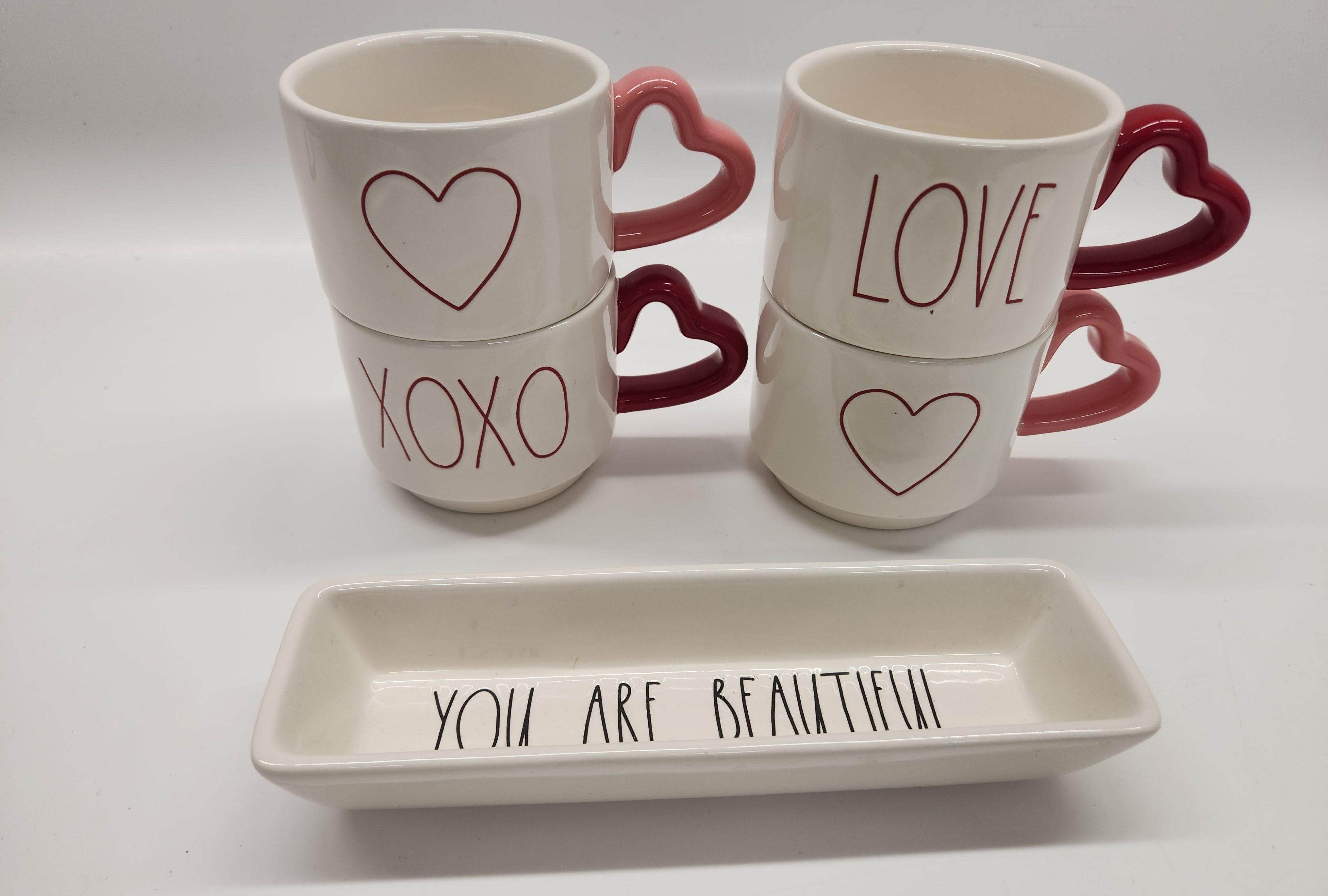 Rae Dunn Artisan Collection XOXO Love Mug & Tray Set, Valentine Coffee Cups Gift Set