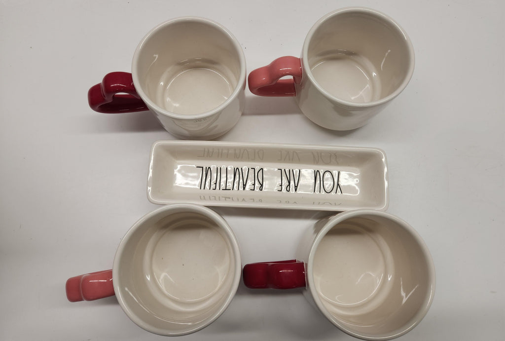 Rae Dunn Artisan Collection XOXO Love Mug & Tray Set, Valentine Coffee Cups Gift Set