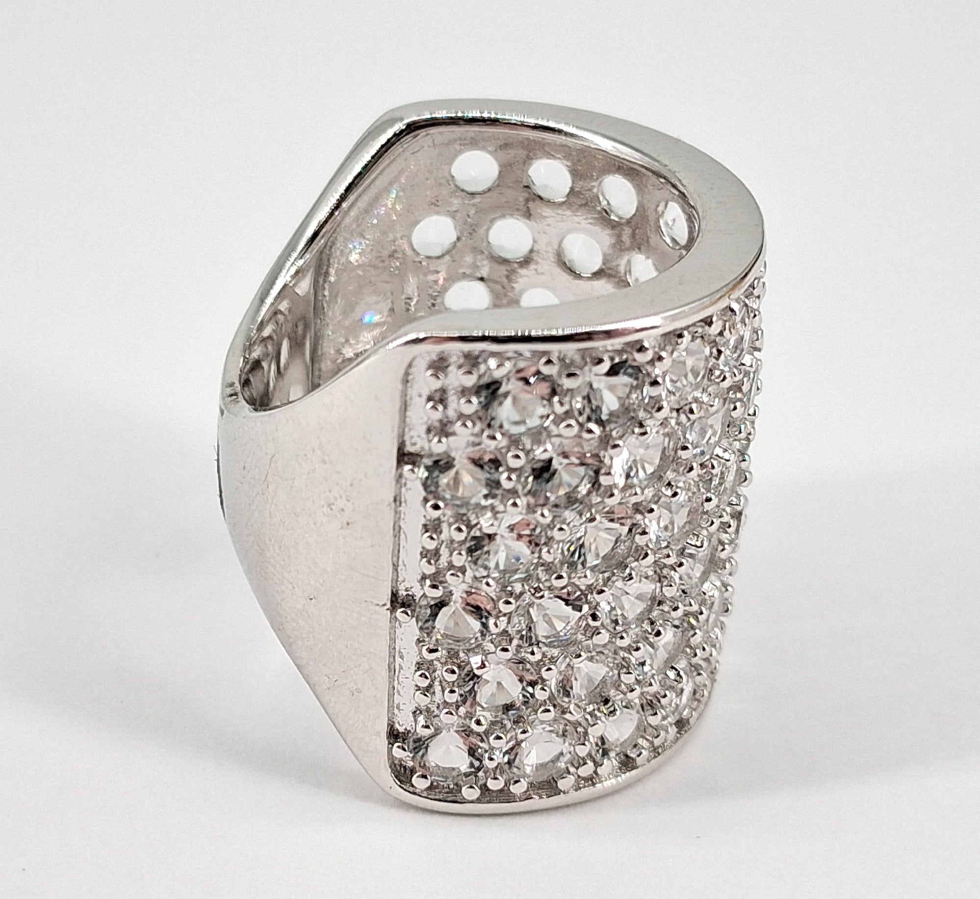 Sterling Silver Cubic Zirconia Pave Wide Band Ring Size 7, 12.1g