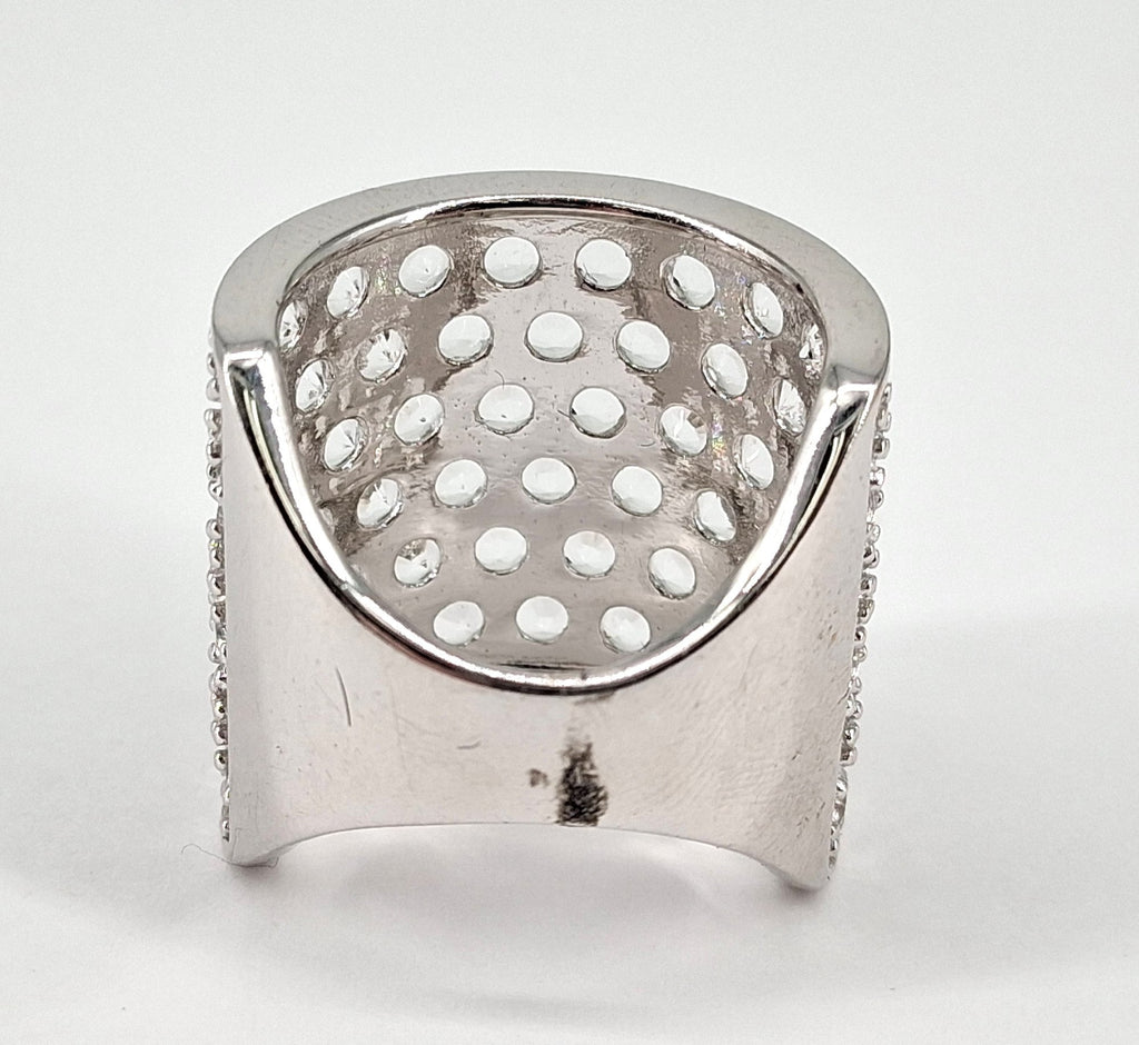Sterling Silver Cubic Zirconia Pave Wide Band Ring Size 7, 12.1g