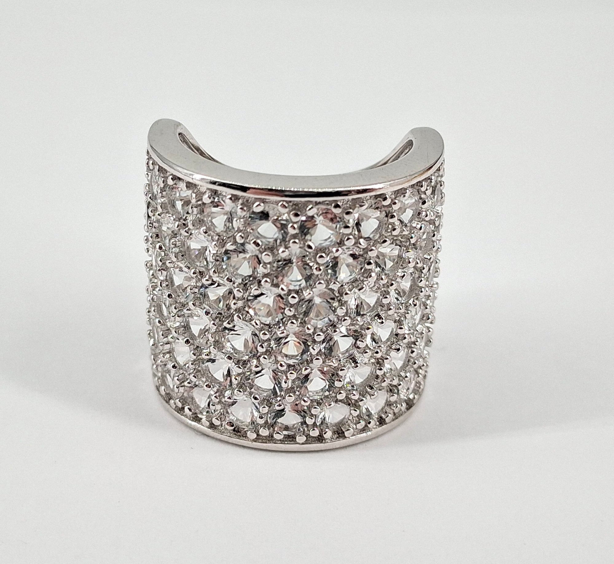 Sterling Silver Cubic Zirconia Pave Wide Band Ring Size 7, 12.1g