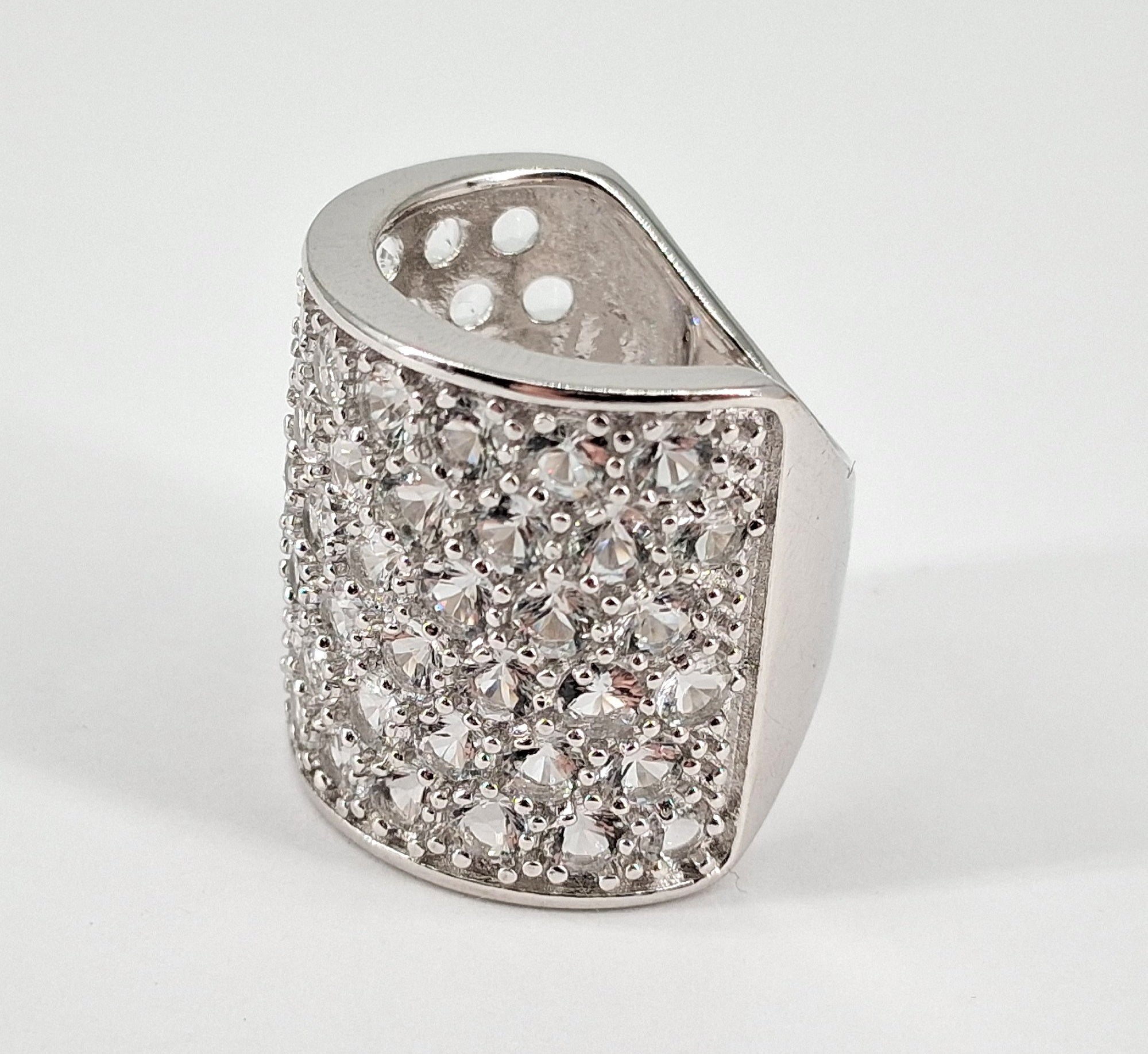 Sterling Silver Cubic Zirconia Pave Wide Band Ring Size 7, 12.1g