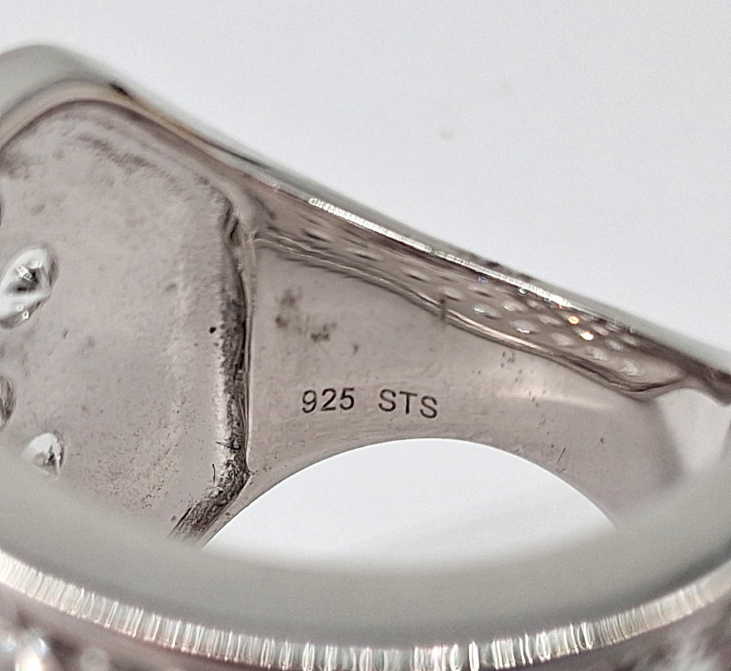 Sterling Silver Cubic Zirconia Pave Wide Band Ring Size 7, 12.1g