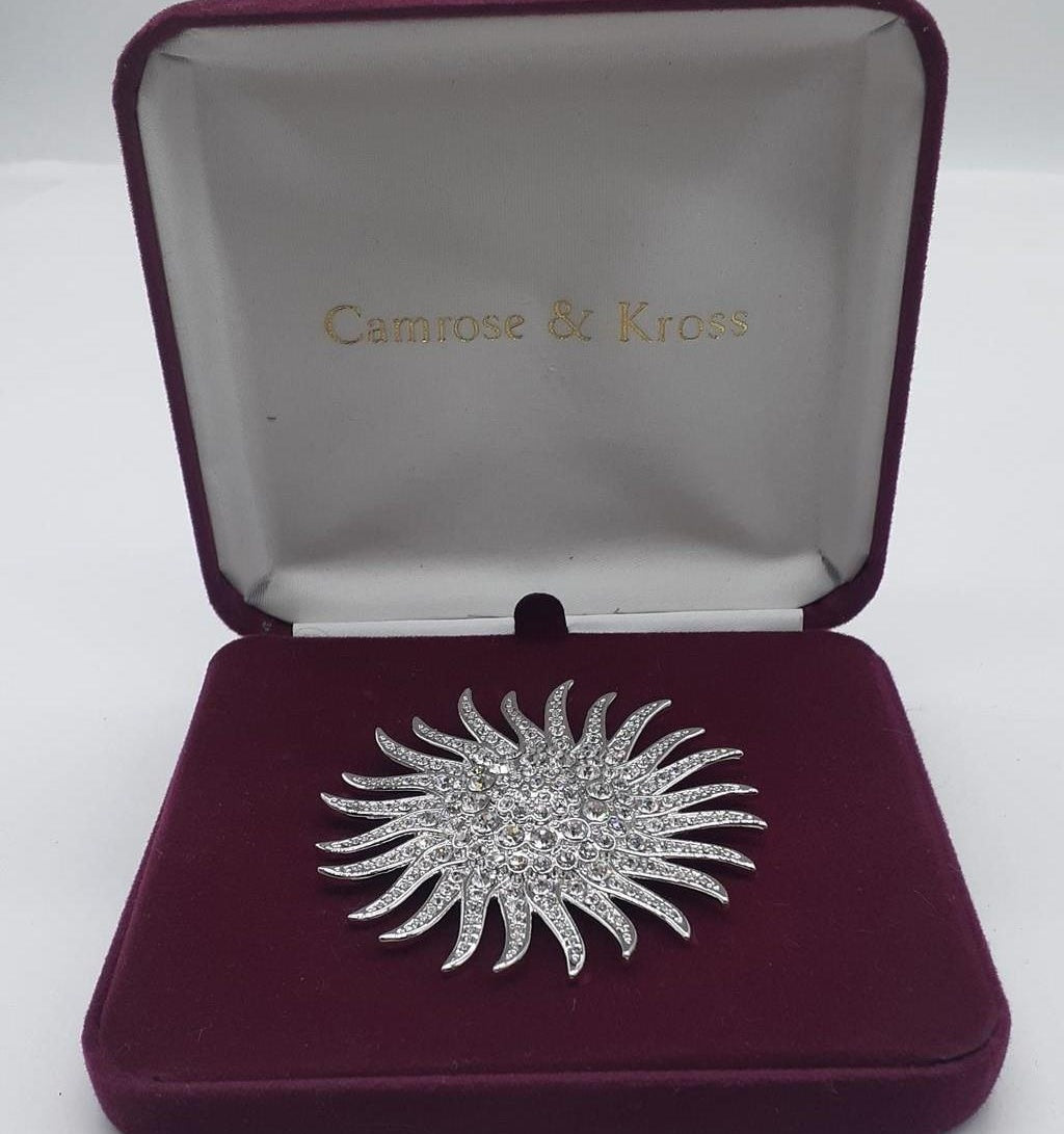 Camrose & Kross Crystal Sunburst Brooch with Box, Jacqueline Kennedy Collection Statement Pin