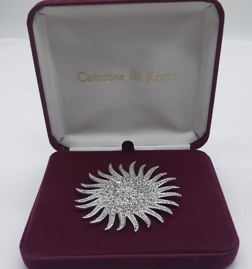 Camrose & Kross Crystal Sunburst Brooch with Box, Jacqueline Kennedy Collection Statement Pin