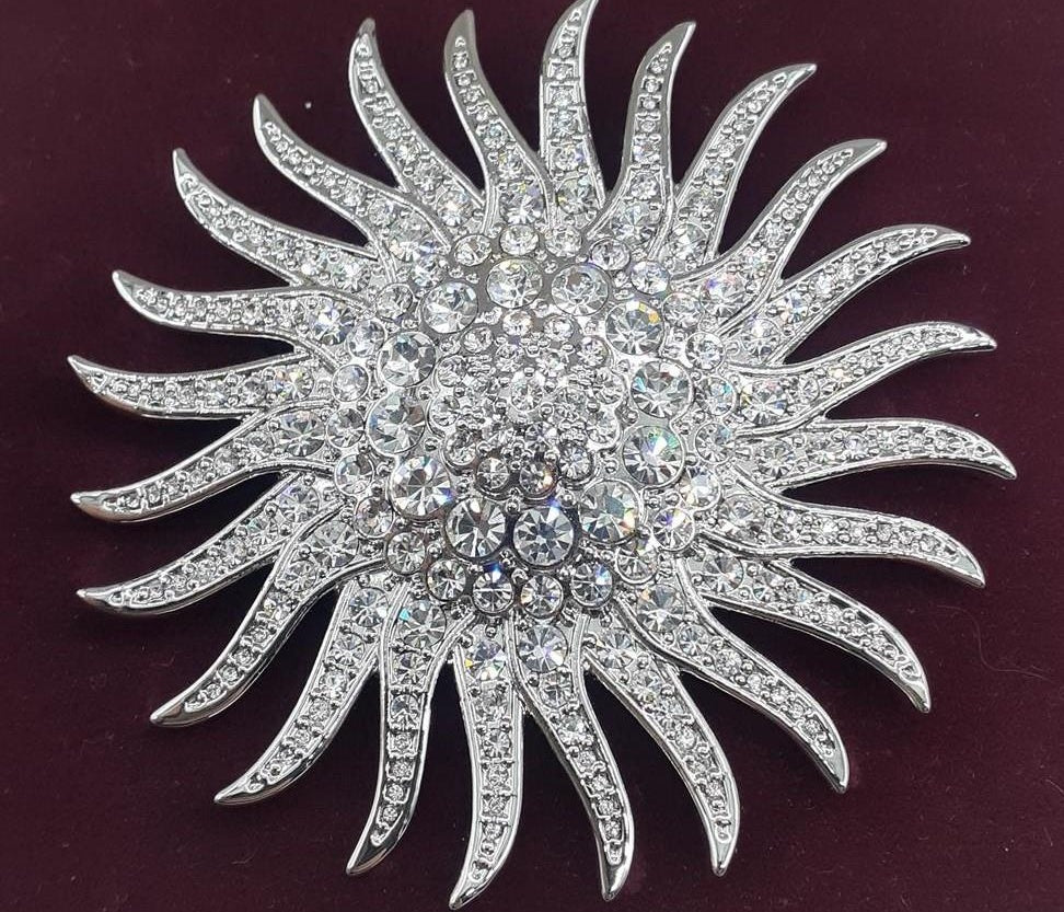 Camrose & Kross Crystal Sunburst Brooch with Box, Jacqueline Kennedy Collection Statement Pin