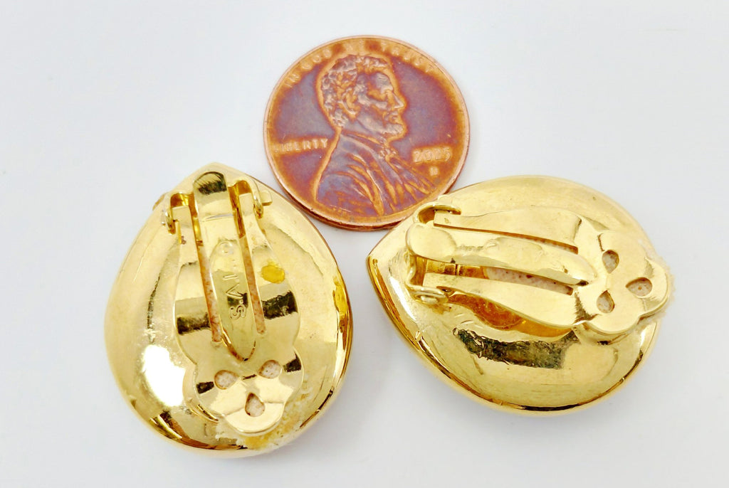 Vintage Swarovski Gold Tone Crystal Teardrop Halo Clip-On Earrings
