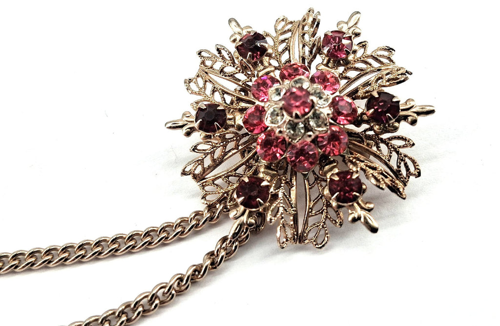 Vintage Unsigned Rhinestone Gold Tone Sweater Clip Brooch