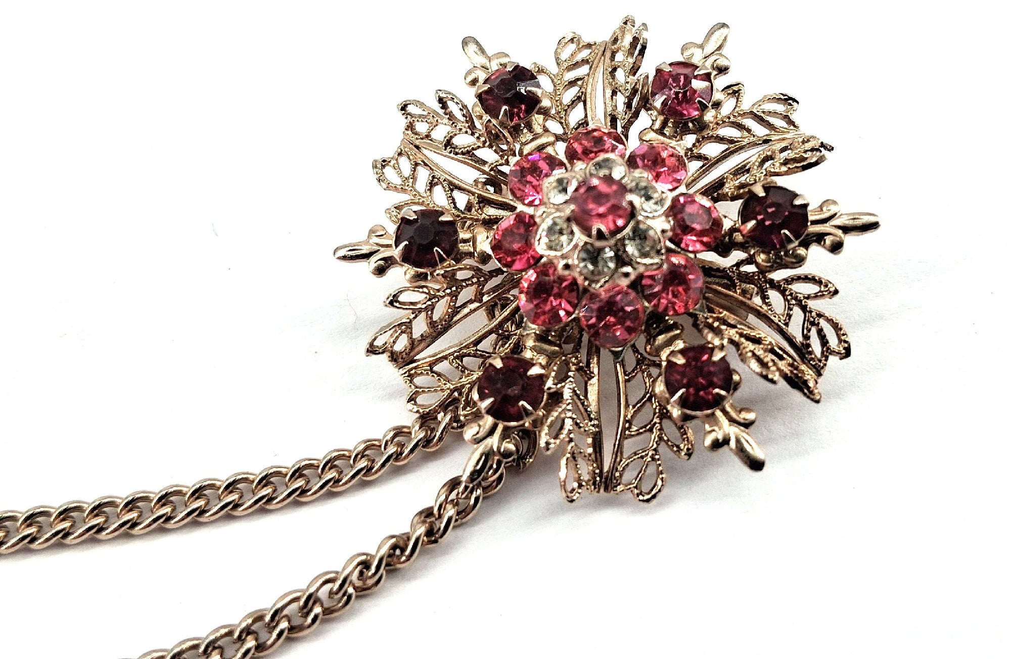 Vintage Unsigned Rhinestone Gold Tone Sweater Clip Brooch