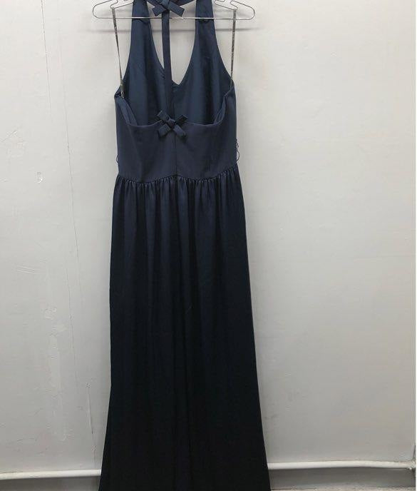 White by Vera Wang Navy Blue Halter Bow Back Maxi Evening Gown Size 12 | Formal Bridesmaid Dress