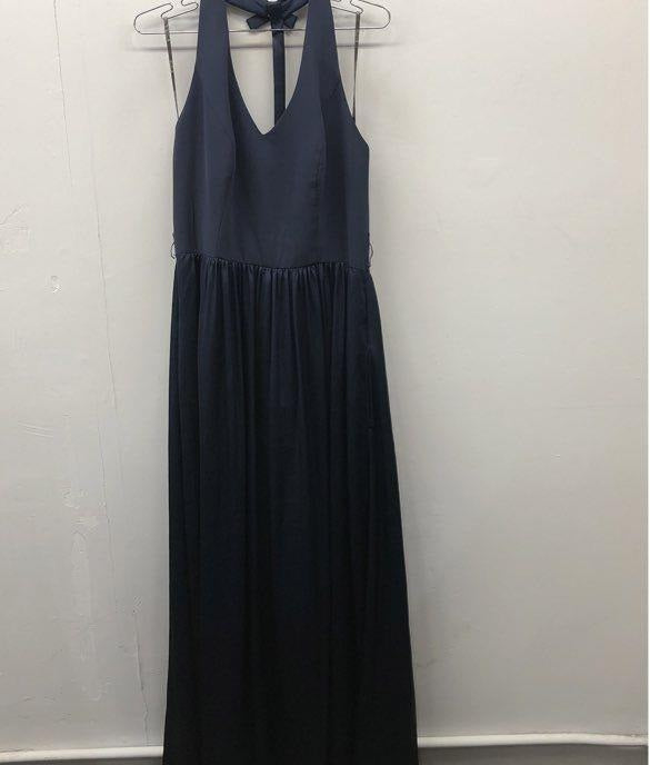 White by Vera Wang Navy Blue Halter Bow Back Maxi Evening Gown Size 12 | Formal Bridesmaid Dress
