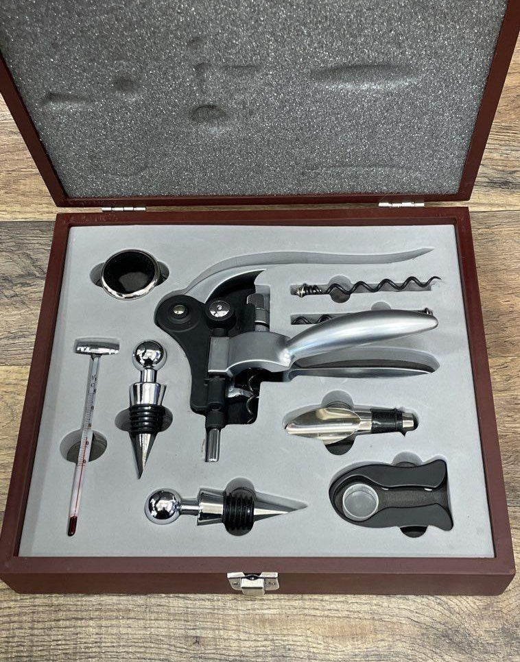 Professional Wine Bottle Opener 9-Piece Gift Set in Wood Box