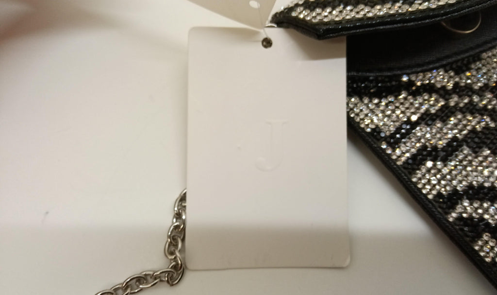 Shimmer New with Tags Zebra Rhinestone Evening Clutch | Black Silver Chain Strap Bag