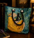 Polly Can Art Tote Bag Blue Yellow Black Woman and Cat Design