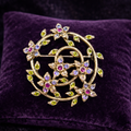 Vintage Monet Gold Tone Rhinestone Flower Vine Brooch, Floral Wreath Design, Signed Designer Estate Jewelry