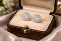 Silver Tone Clear Crystal Cluster Stud Earrings Round Floral Rhinestone Vintage Style Elegant Minimalist Sparkle Jewelry