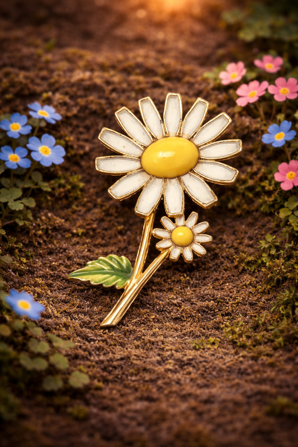 Vintage Signed Weiss White Enamel Daisy Brooch with Yellow Center Flower Pin