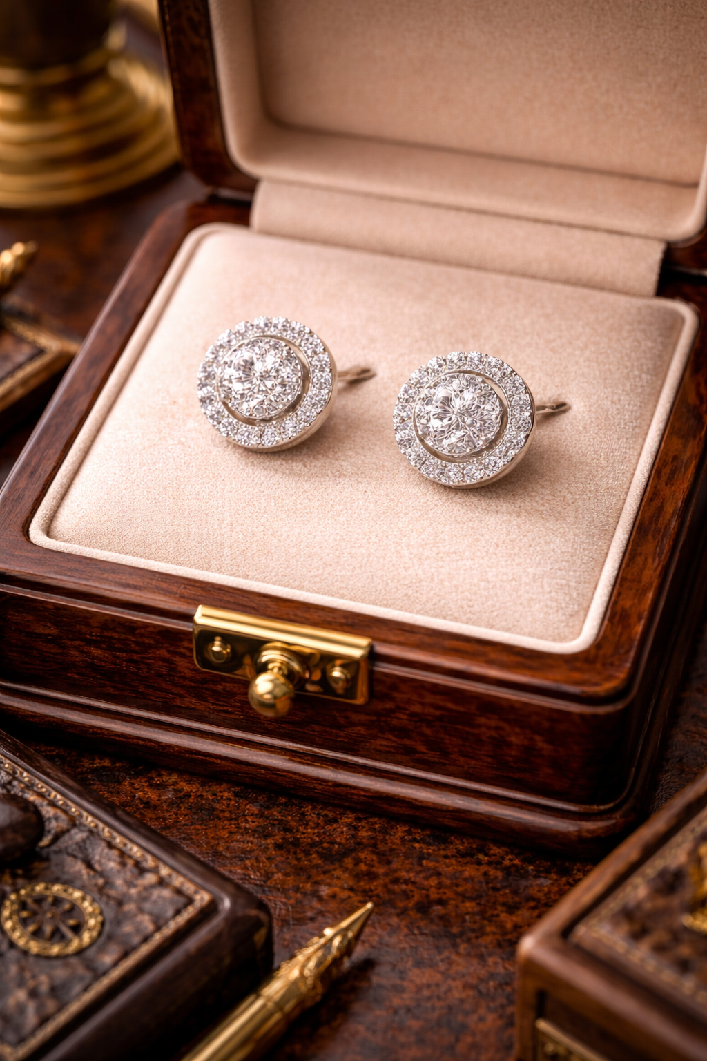 Vintage 925 Sterling Silver CZ Halo Stud Earrings Round Cubic Zirconia Classic Minimalist Bridal