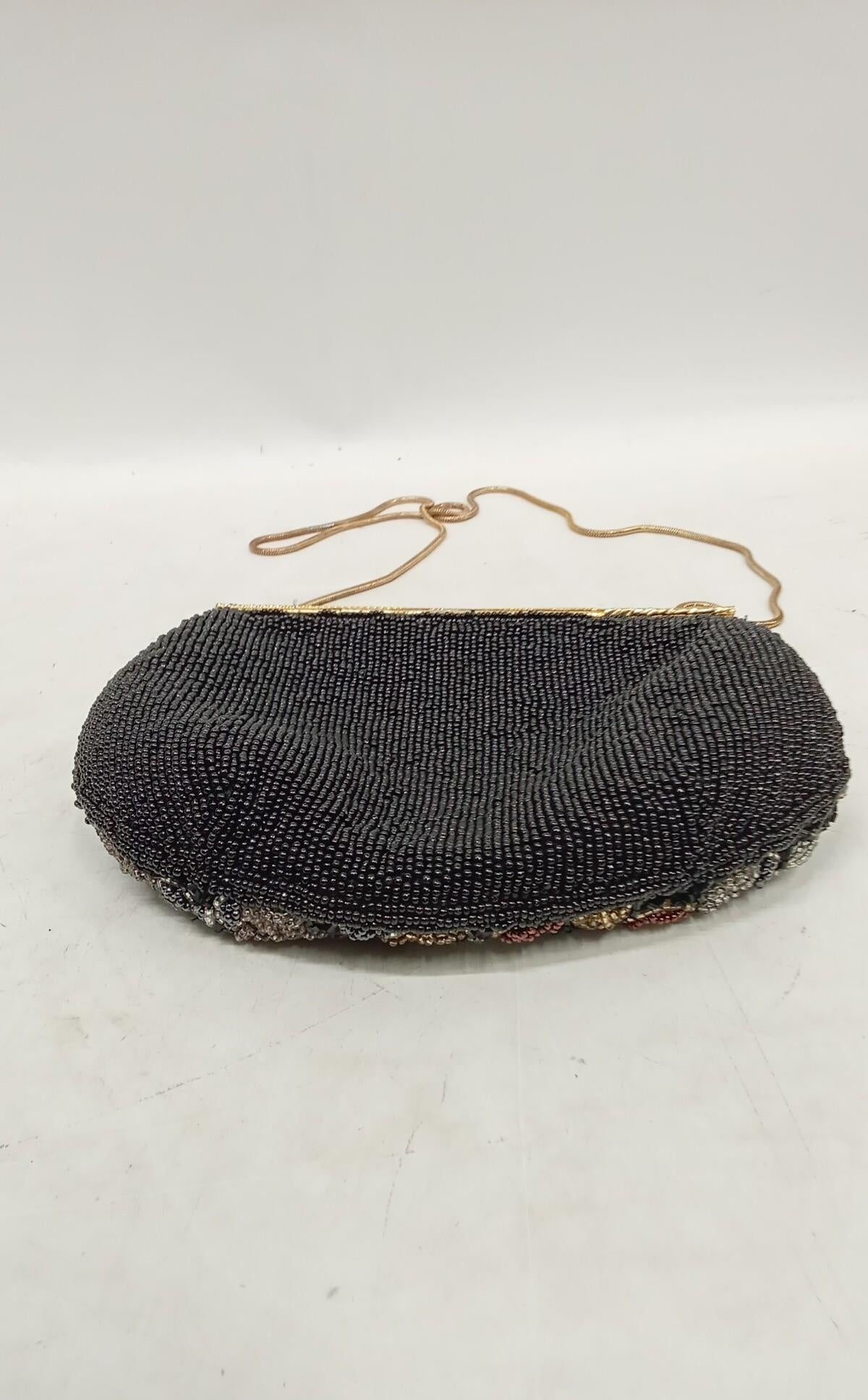 Carolyne Barton Beaded Evening Bag Floral Design 8 Inch Wide Vintage Style Clutch