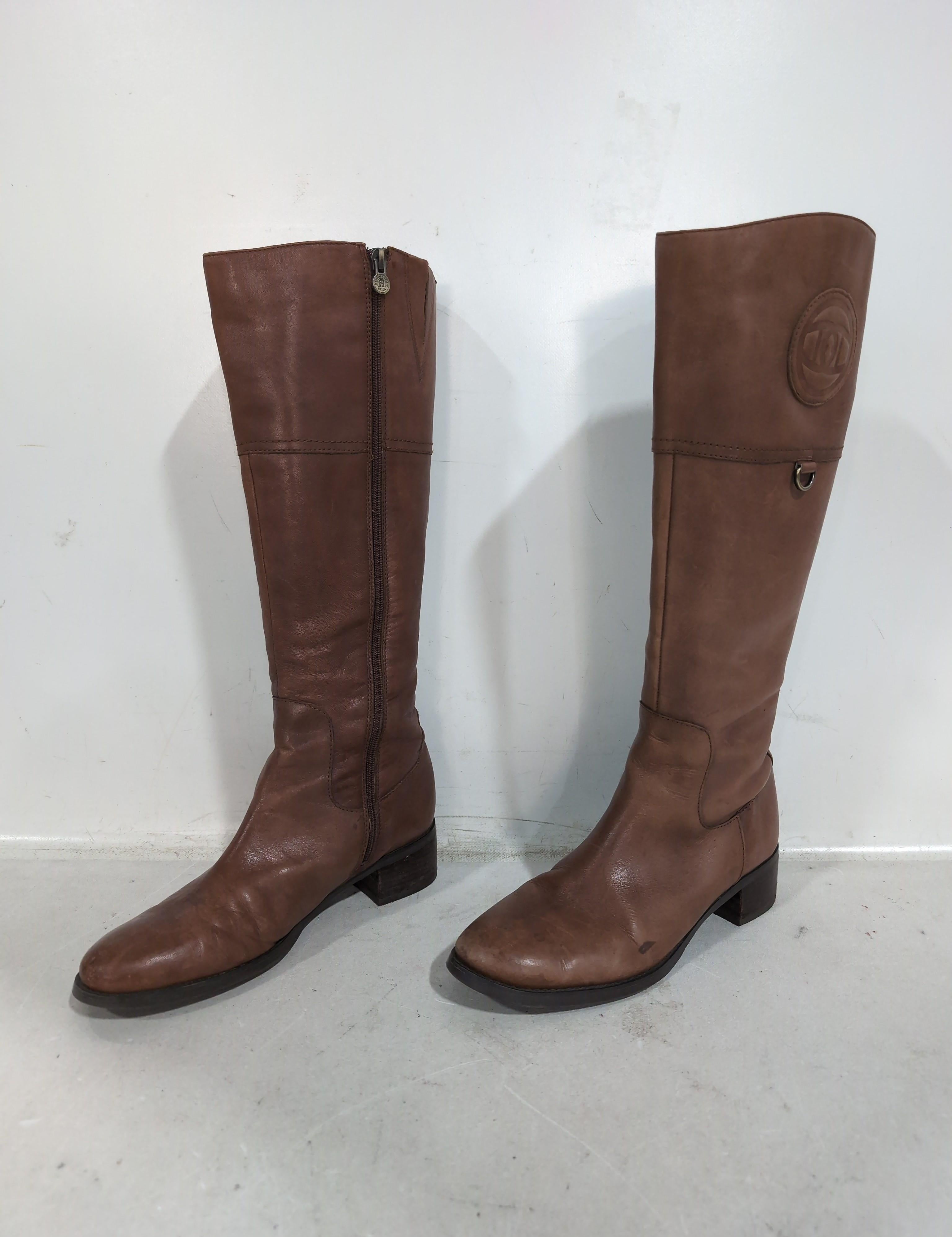 Etienne Aigner Women's Brown Leather Knee-High Boots with Zipper Closure Size 9
