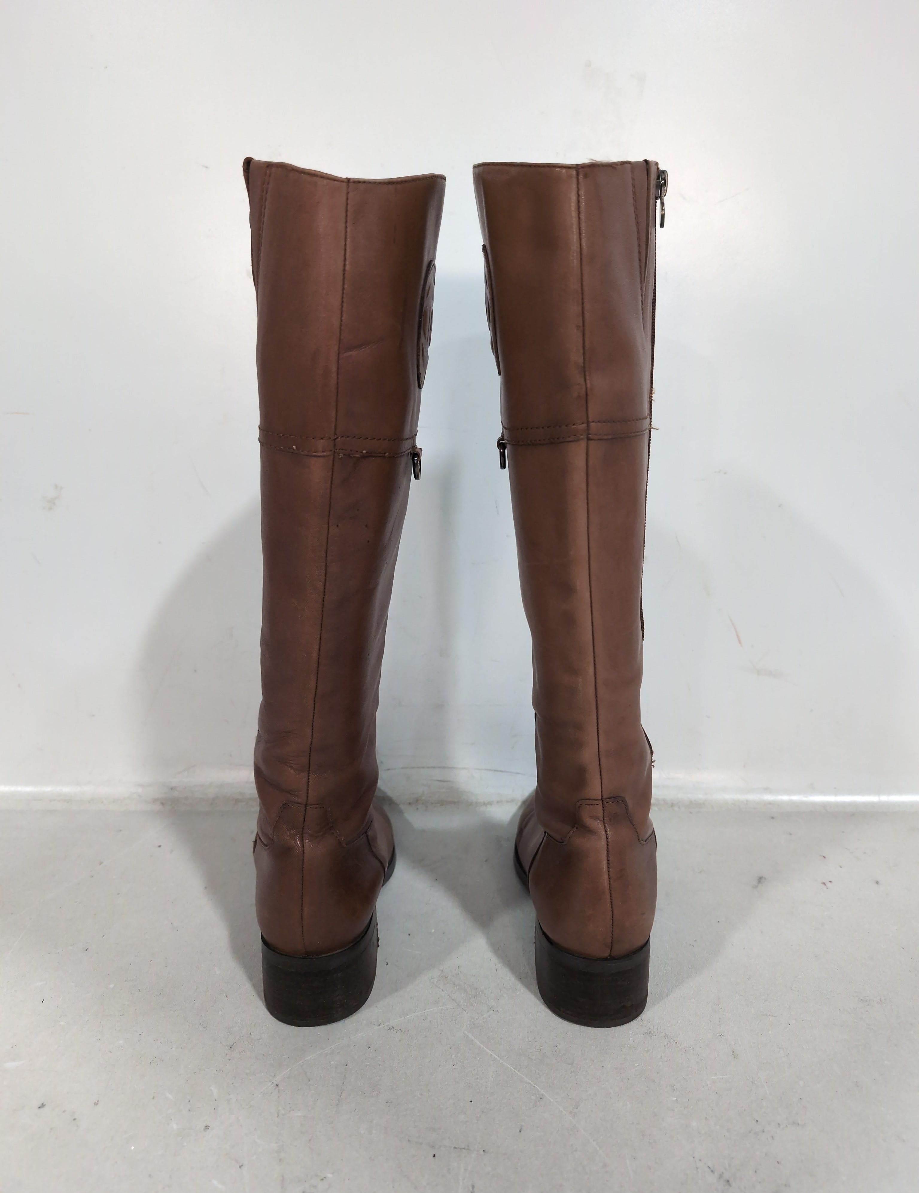 Etienne Aigner Women's Brown Leather Knee-High Boots with Zipper Closure Size 9