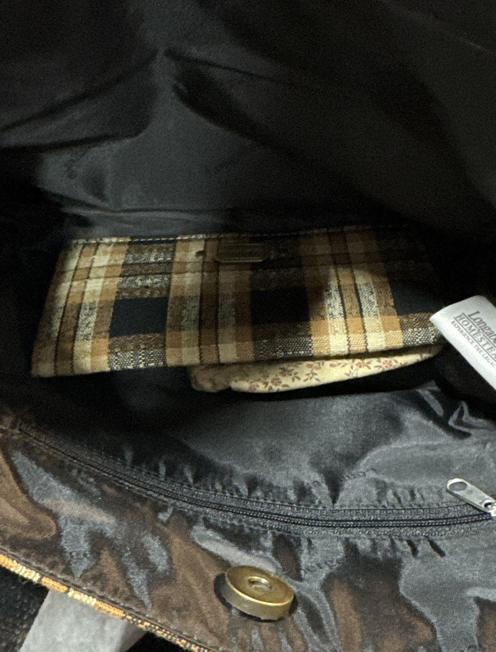 Longaberger Plaid Tote Bag Purse Wallet & Pouch 3 Piece Set Homestead Fabric