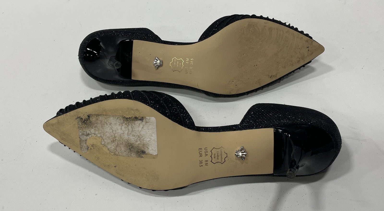 Nina Taylie Black Sparkle Pointed-Toe Kitten Heels, Size 8M
