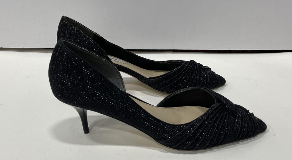 Nina Taylie Black Sparkle Pointed-Toe Kitten Heels, Size 8M