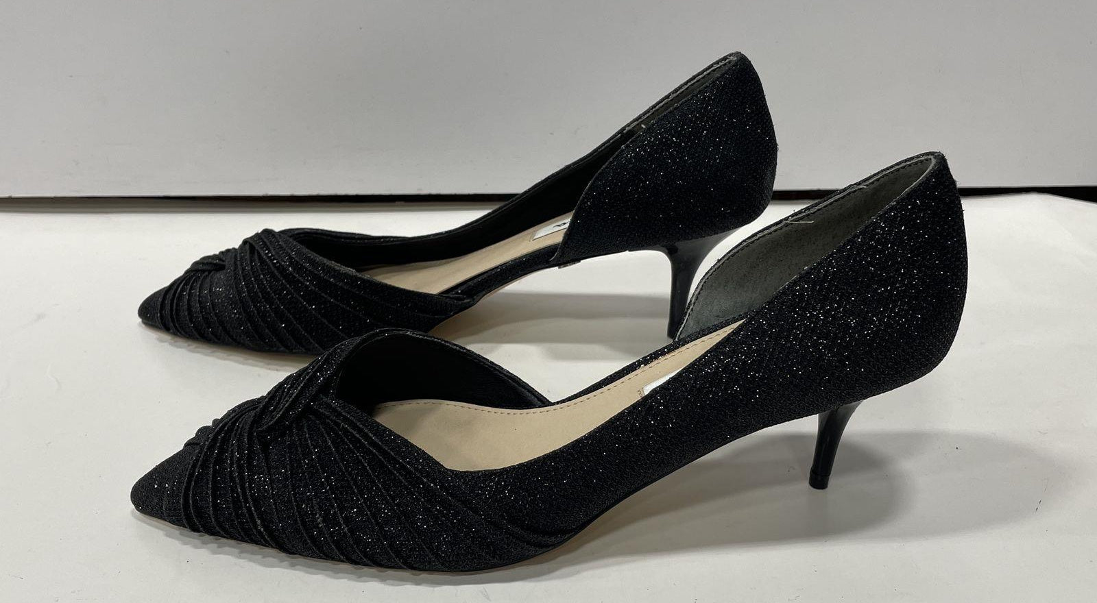 Nina Taylie Black Sparkle Pointed-Toe Kitten Heels, Size 8M