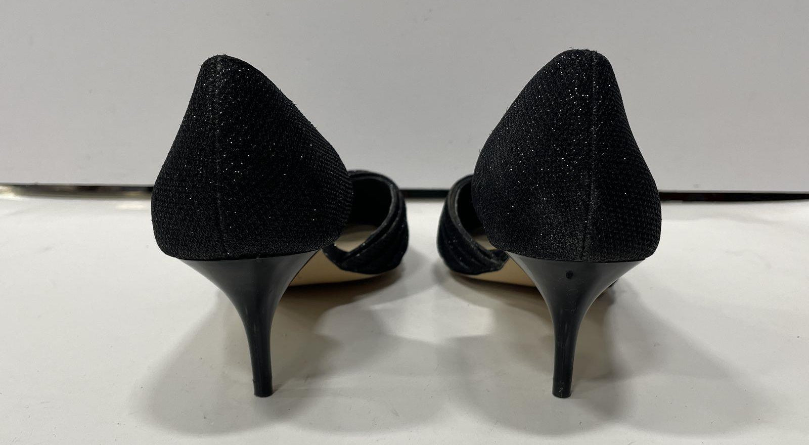 Nina Taylie Black Sparkle Pointed-Toe Kitten Heels, Size 8M