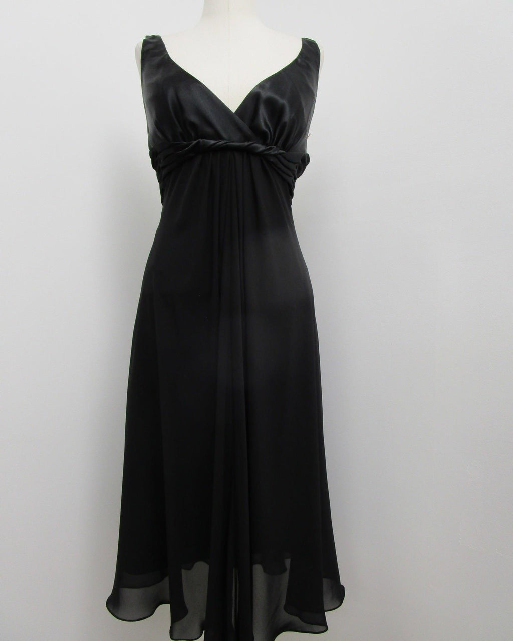 Retro Jones Wear Black V-Neck Twist Pleat Detail A-Line Formal Dress Women 14